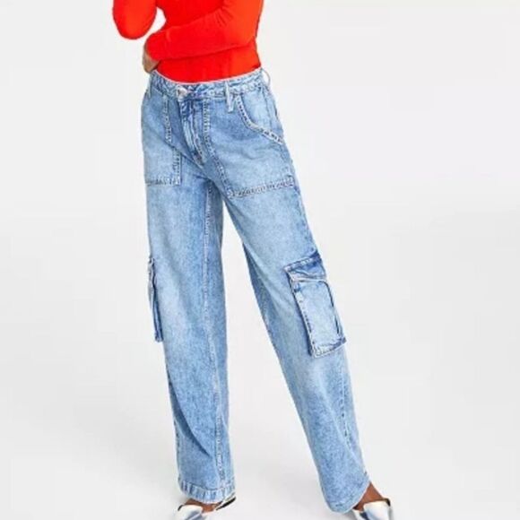 On 34th Wide Leg High Rise Utility Cargo Jeans Size 10 - Picture 1 of 10